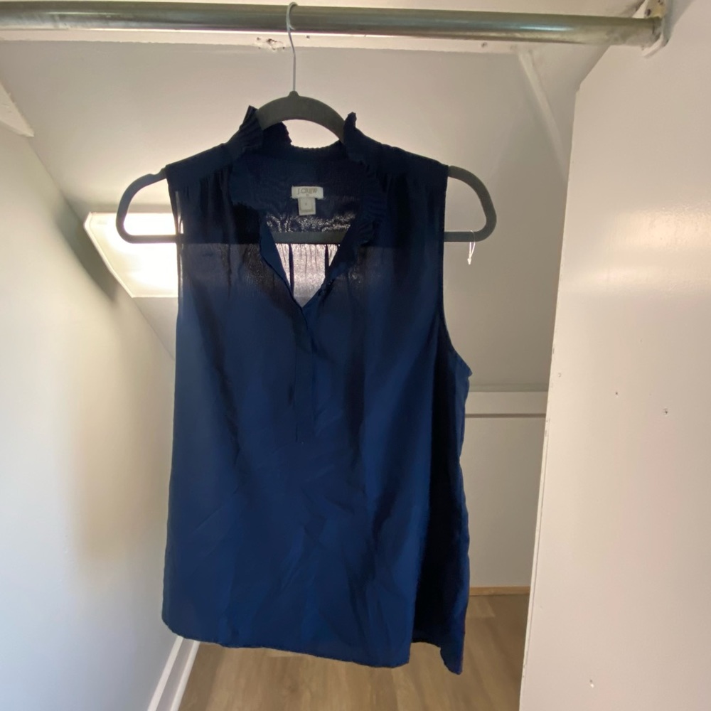 J.Crew Ruffle Neck Blouse - Navy size 8